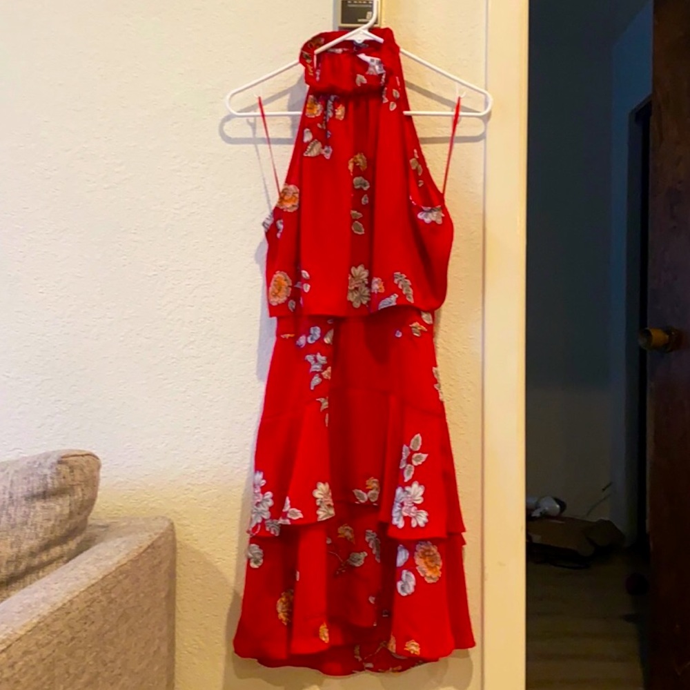 Halter Neck Red Floral Dress